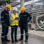 Técnica de prevención coordinando a trabajadores externos en una planta industrial