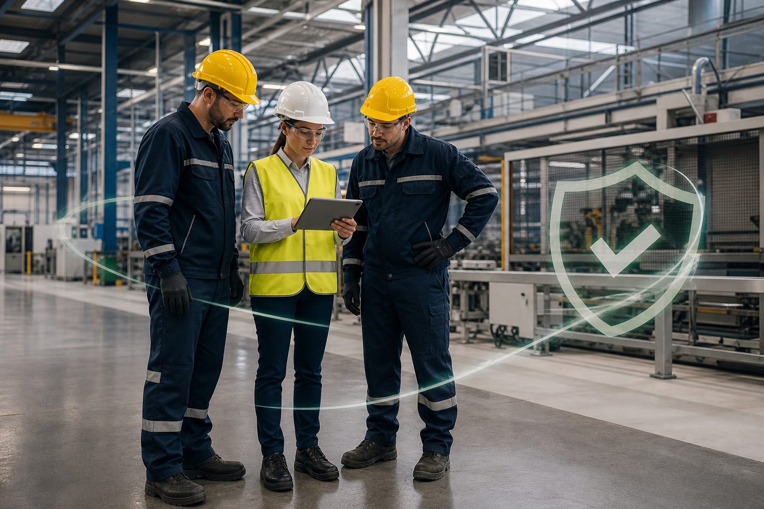 Técnica de prevención coordinando a trabajadores externos en una planta industrial